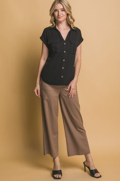 Button Up Cuff Sleeve Top