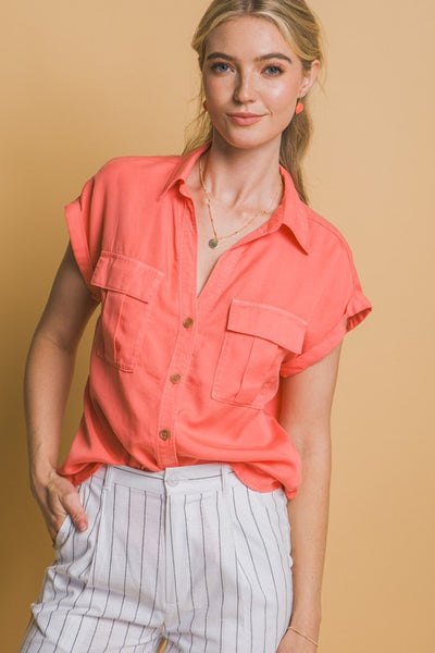 Button Up Cuff Sleeve Top
