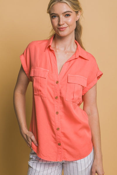 Button Up Cuff Sleeve Top