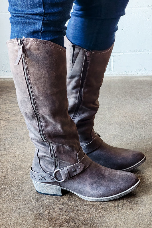 Dark shop taupe booties