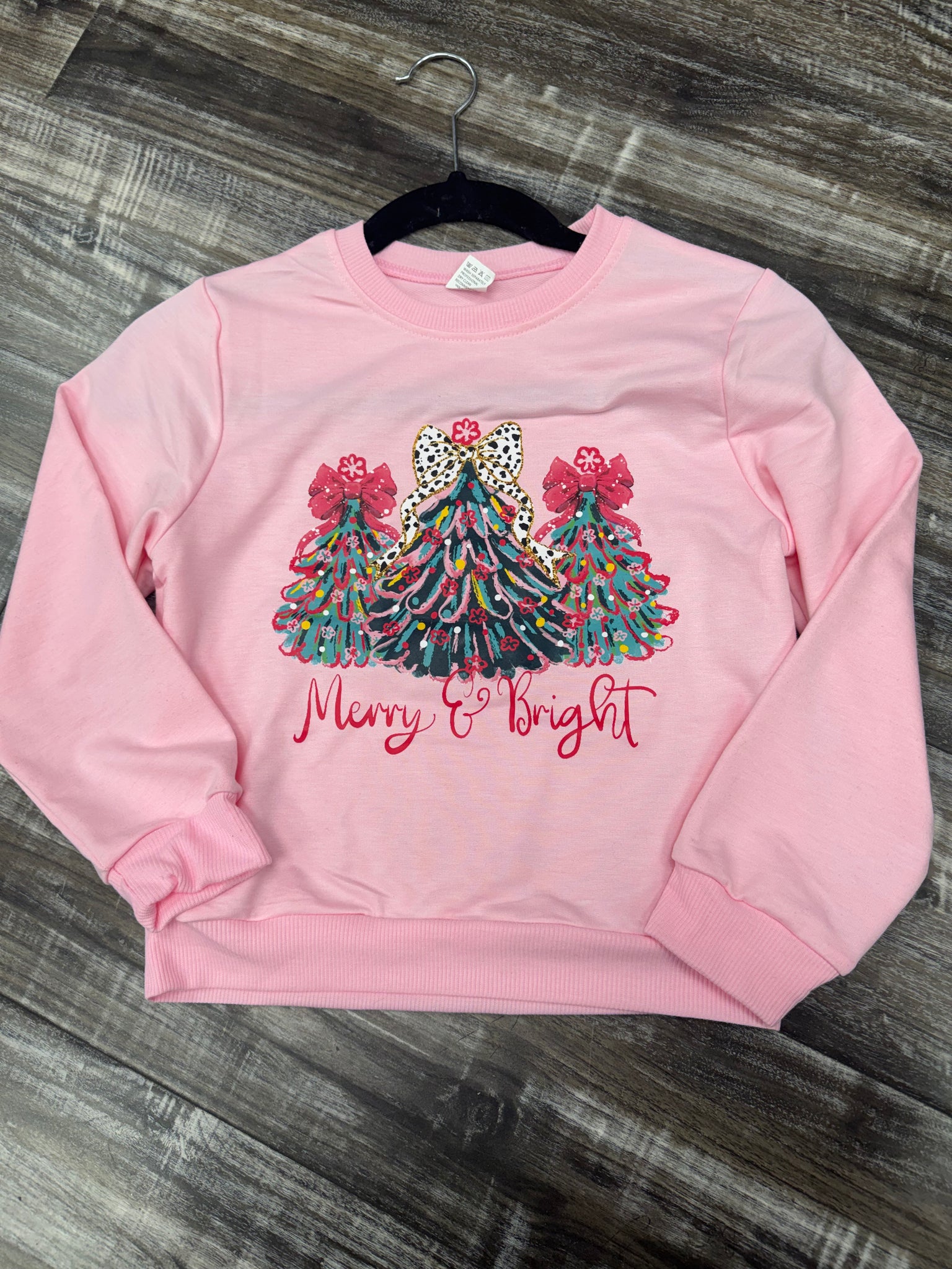 Girls Pink Trees Merry & Bright Sweatshirt