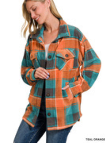Magenta Orange Flannel Shacket