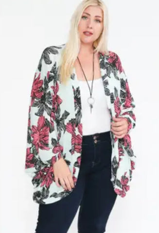 Plus Size Mint Floral Cardigan