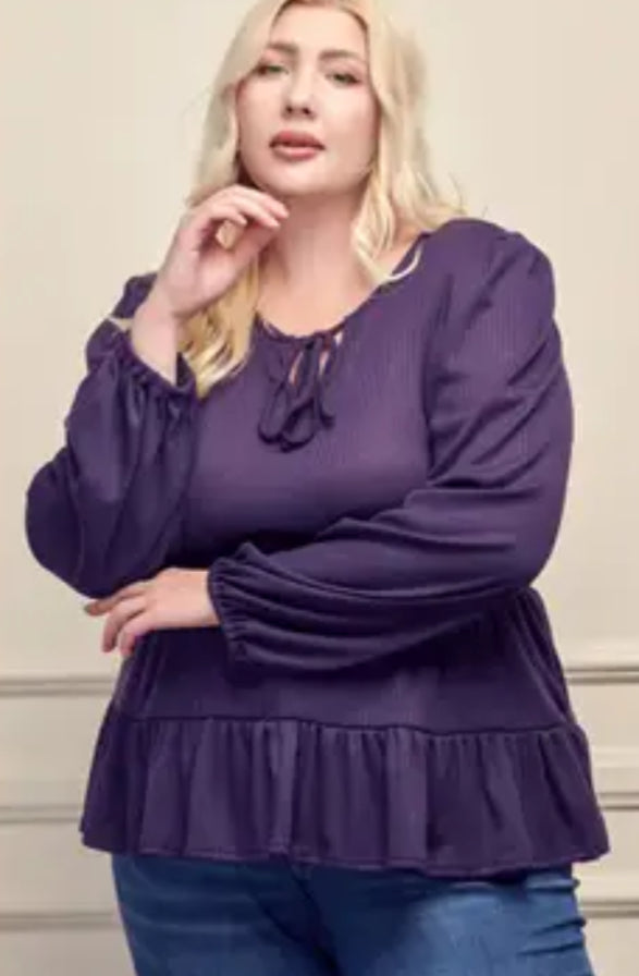 Plus Size Baby Doll Long Sleeve Top