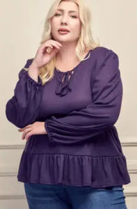 Plus Size Baby Doll Long Sleeve Top