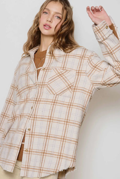 Mineral Washed Bone Plaid Button Up