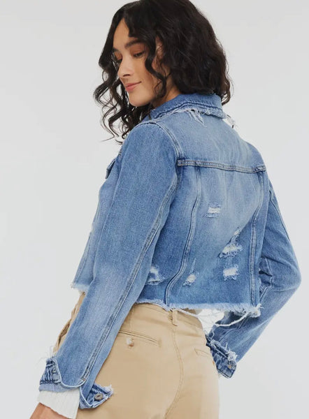 Kancan Distressed Cropped Denim Jacket