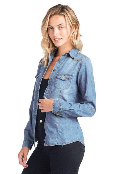 Classic Chambray Denim Button-Up Shirt