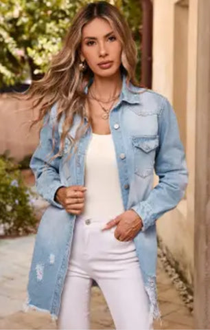 Light Wash Distressed Denim Jacket
