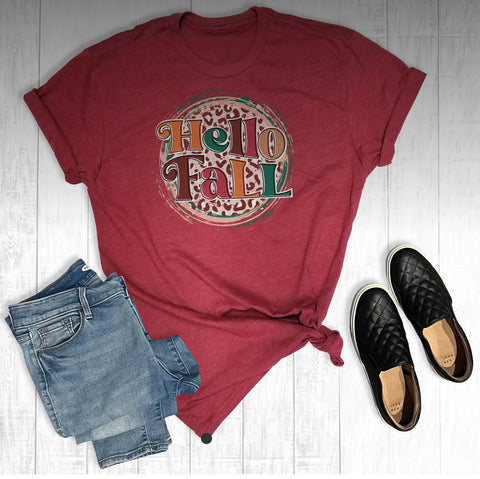 Burgundy Hello Fall Tee