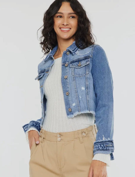 Kancan Distressed Cropped Denim Jacket