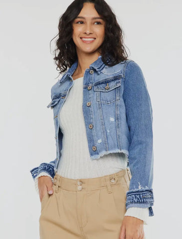 Kancan Distressed Cropped Denim Jacket
