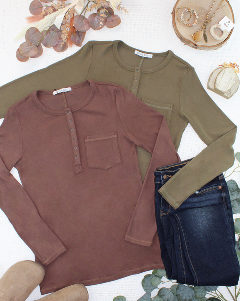 Brown & Olive Henley Top