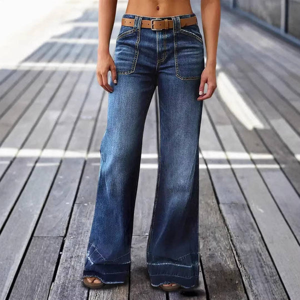 Deep Blue Wide Leg Denim Jeans