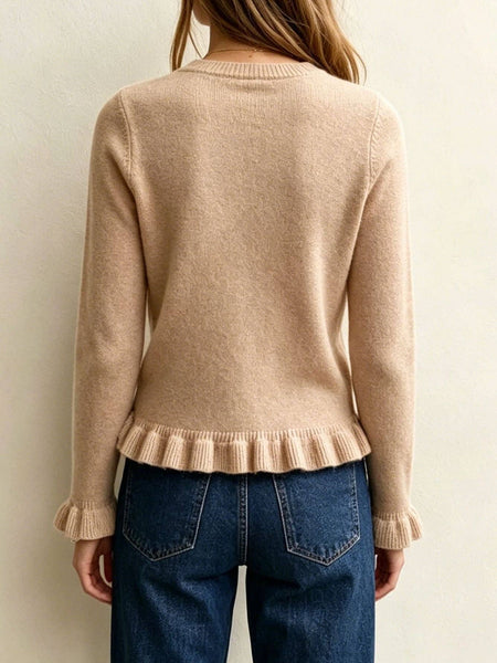Oatmeal Ruffle Hem Sweater