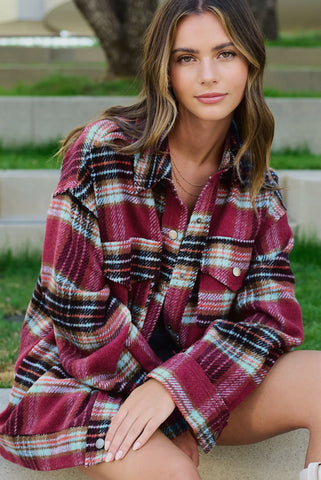 Wine Plaid Shacket