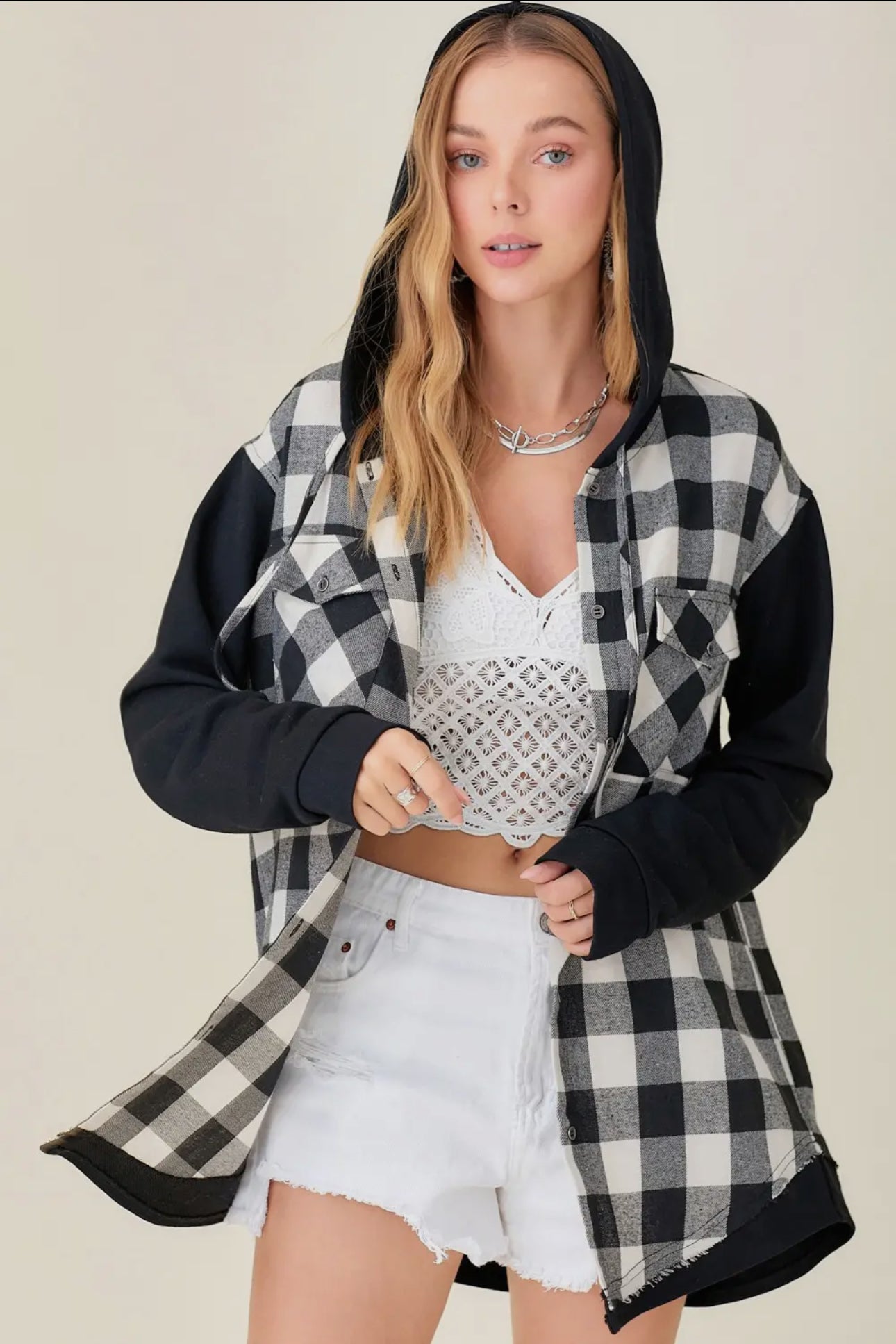 Plaid Hoodie Shacket