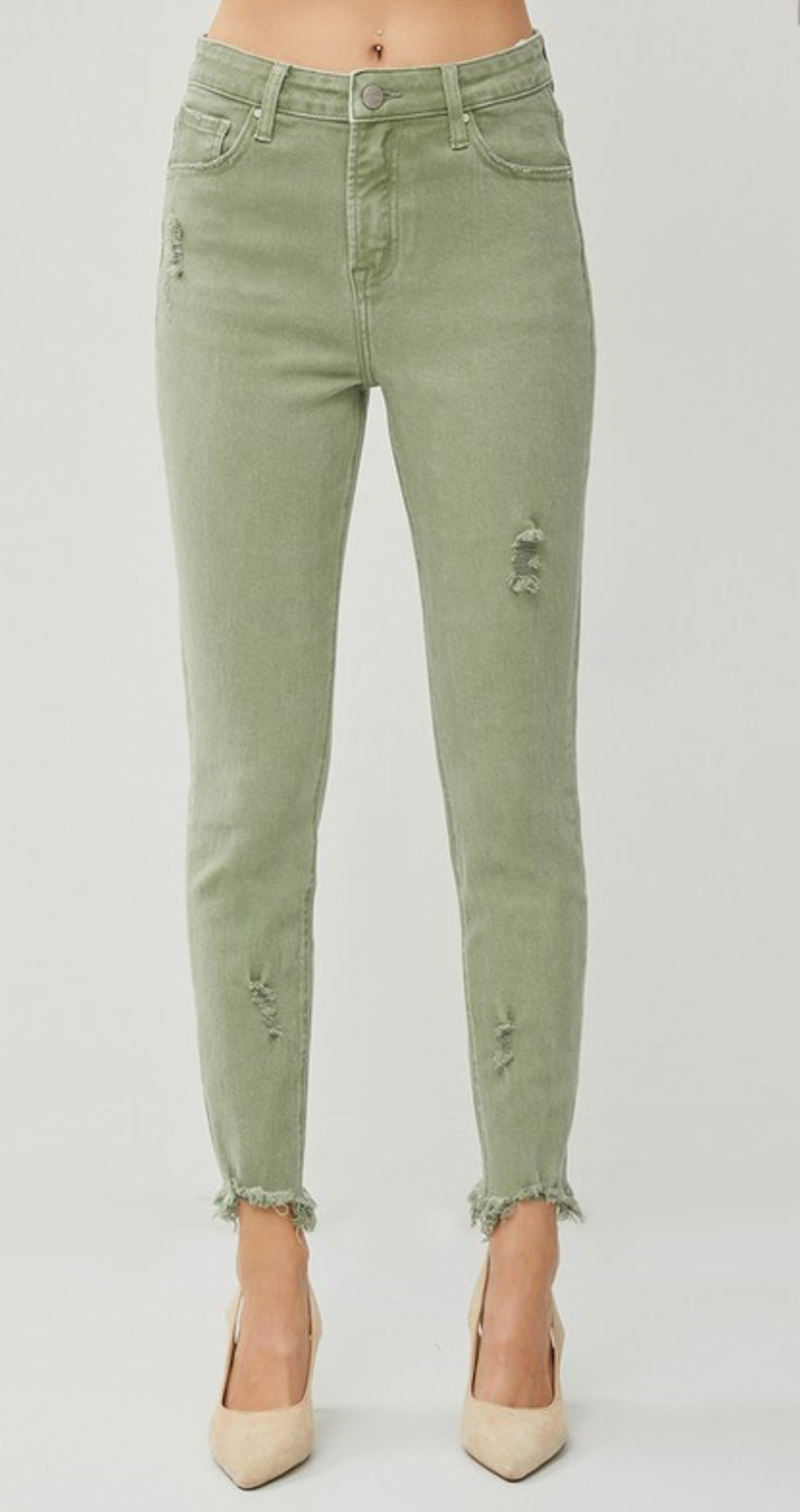 Olive Risen Fray Hem Skinnys