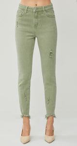 Olive Risen Fray Hem Skinnys