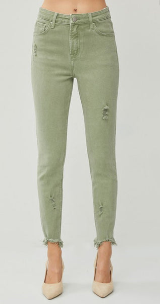 Olive Risen Fray Hem Skinnys