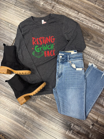 Resting Grinch Face Long Sleeve Tee