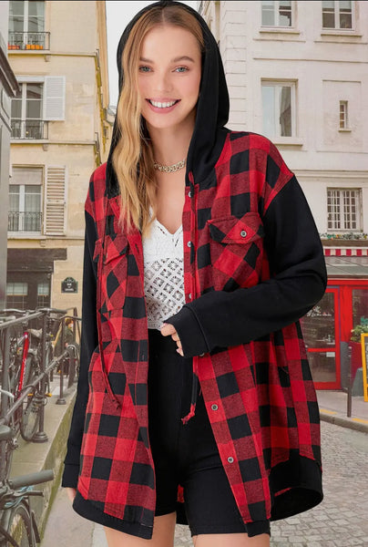 Plaid Hoodie Shacket