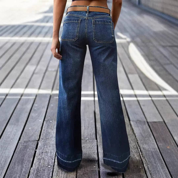Deep Blue Wide Leg Denim Jeans