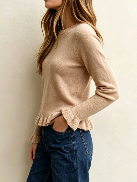 Oatmeal Ruffle Hem Sweater