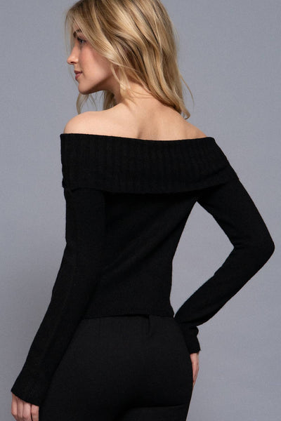 Cozy Black Off Shoulder Sweater