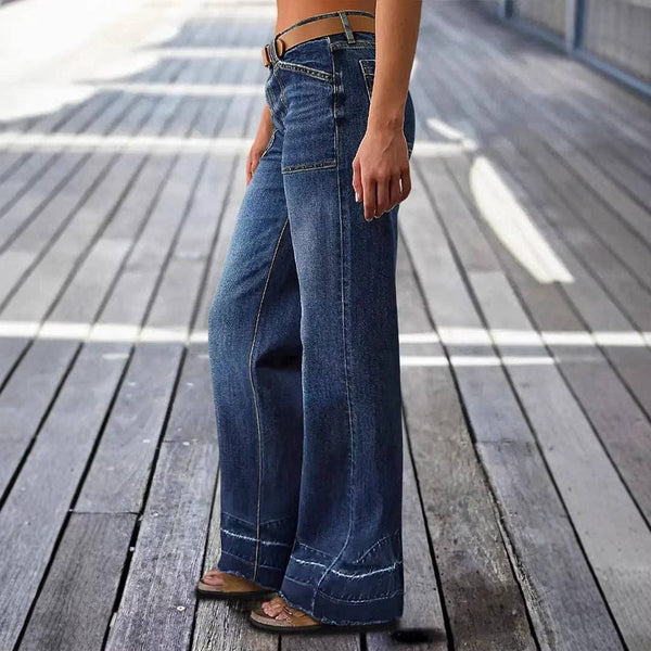 Deep Blue Wide Leg Denim Jeans