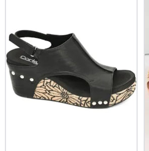 Corky's Black Floral Wedge