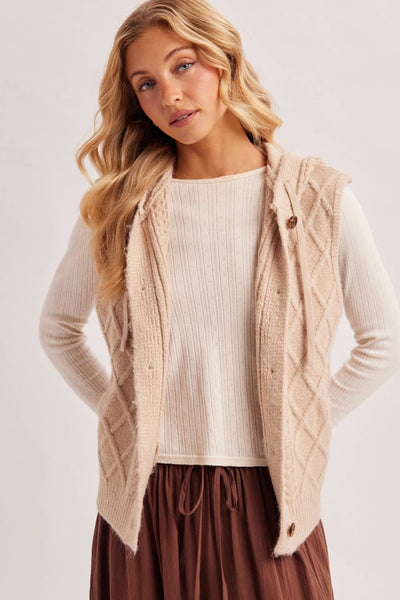 Cable Knit Hooded Sweater Vest