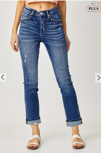 Risen Plus Size Cuffed Jeans