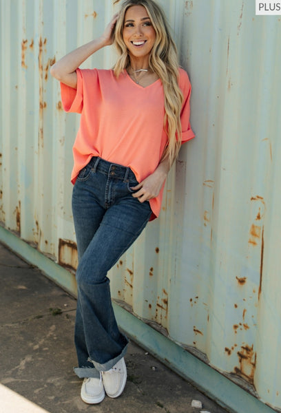 Curvy V Neck Tops