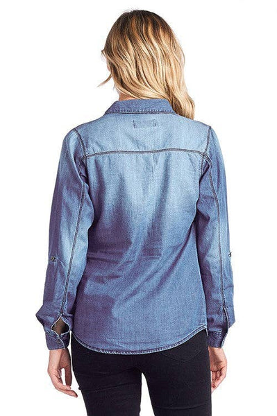 Classic Chambray Denim Button-Up Shirt