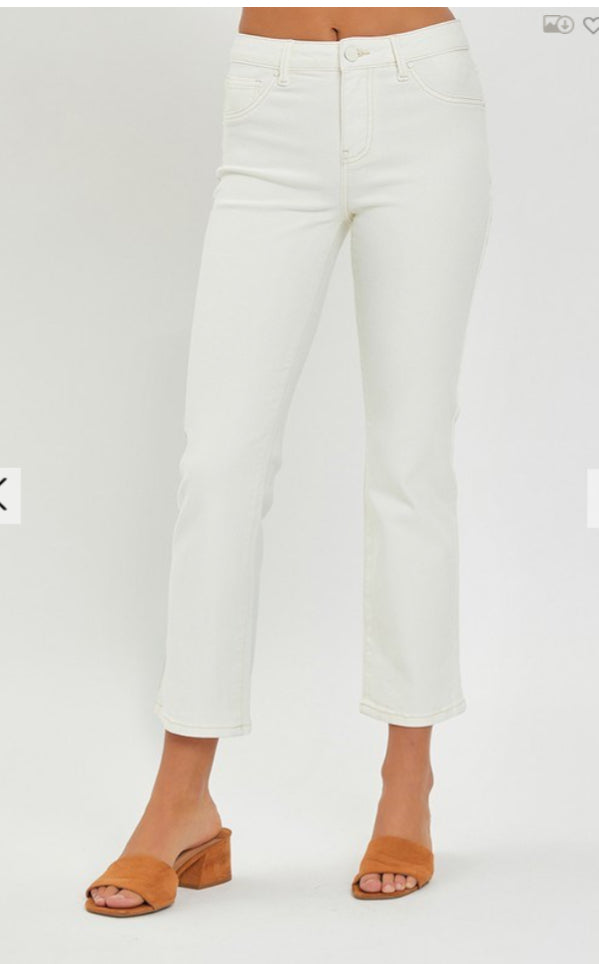 Risen Cream Straight Crop Jeans
