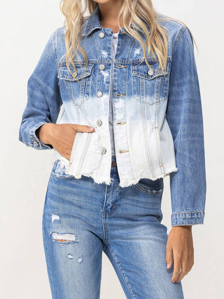 Two-Tone Distressed Denim Jacket