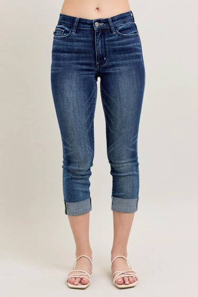 Judy Blue Mid Rise Dark Wash Capri
