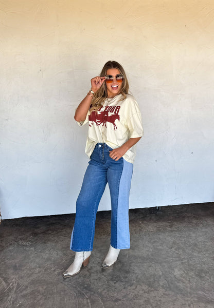 Two-Tone Wide Leg Jeans