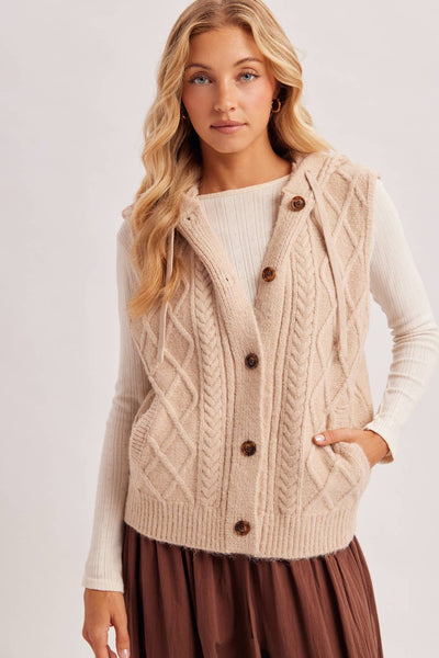 Cable Knit Hooded Sweater Vest