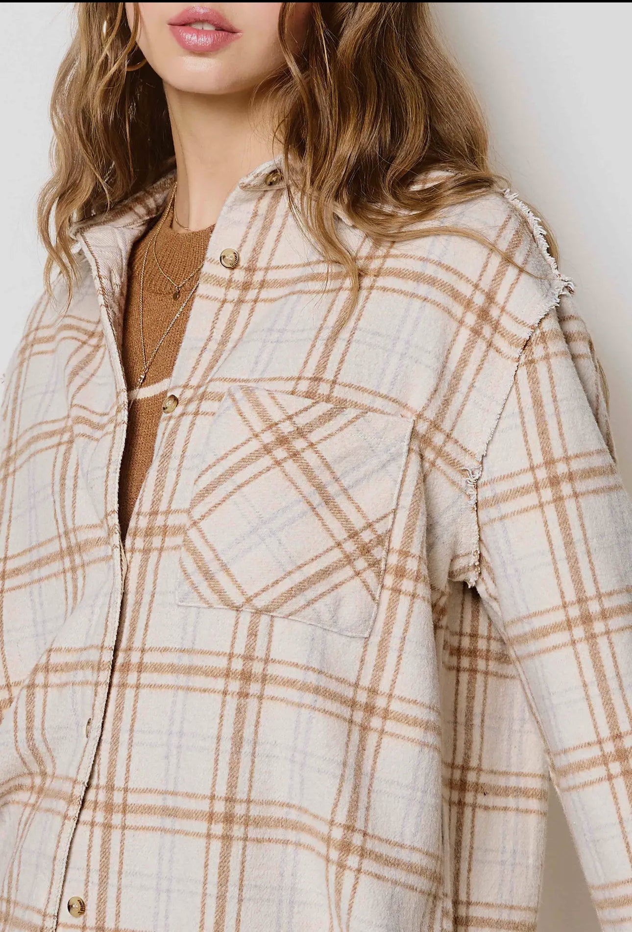 Mineral Washed Bone Plaid Button Up
