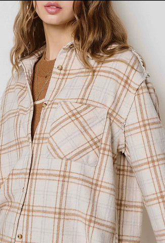 Mineral Washed Bone Plaid Button Up