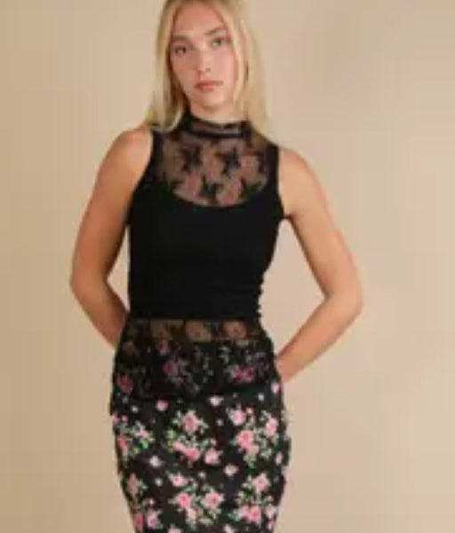Sheer Mesh Lace Sleeveless Tops