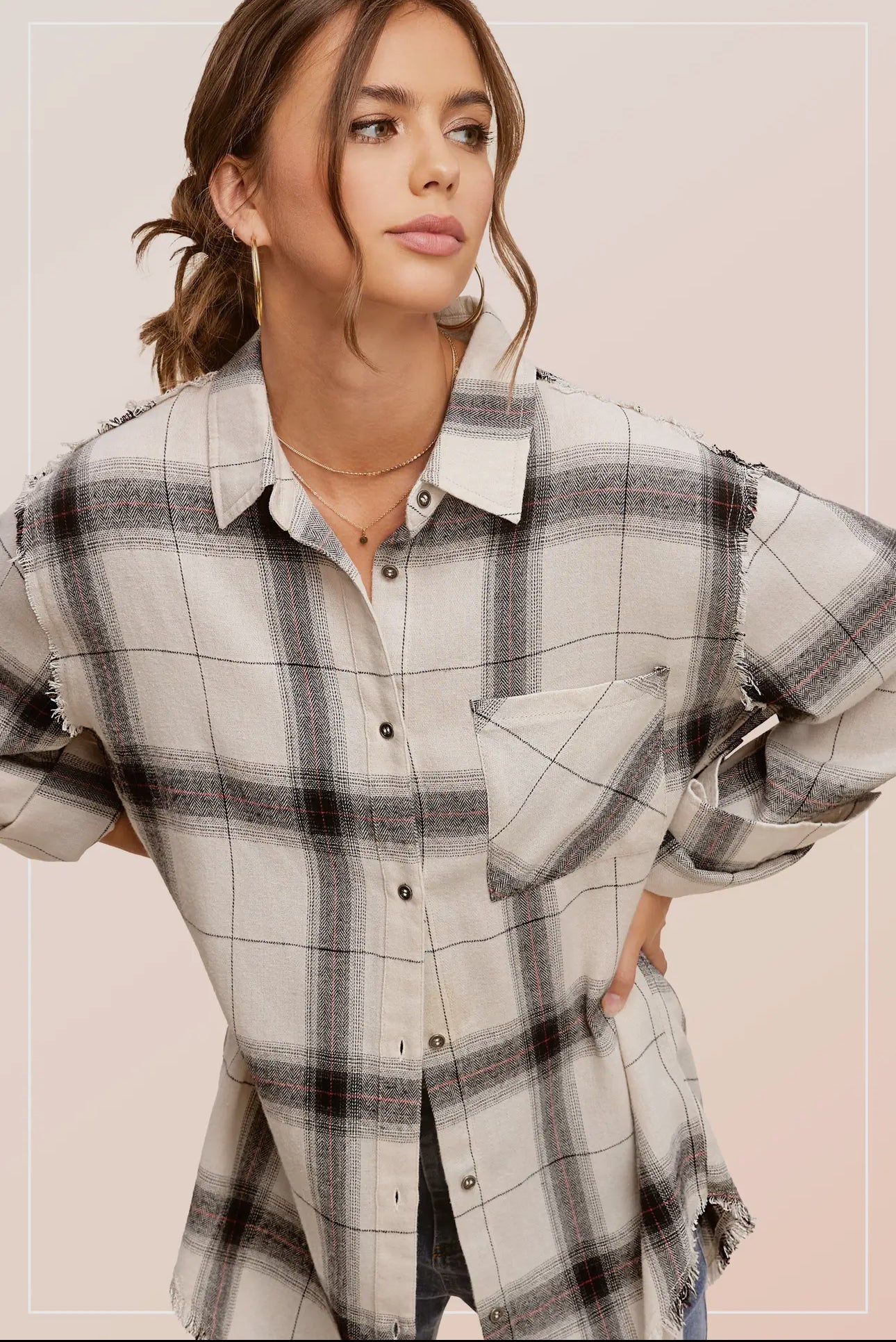 White & Black Classic Plaid Button Up