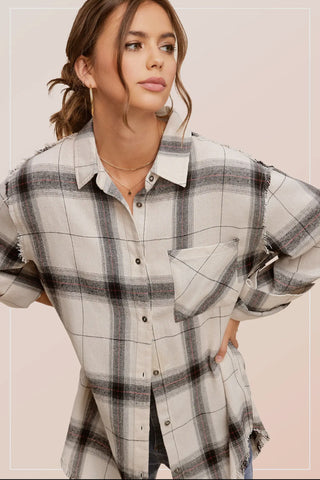 White & Black Classic Plaid Button Up