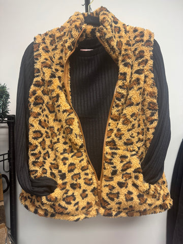 Leopard Faux Fur Vest Coat