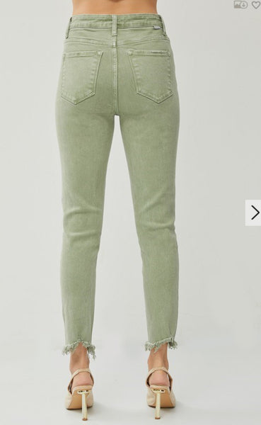 Olive Risen Fray Hem Skinnys