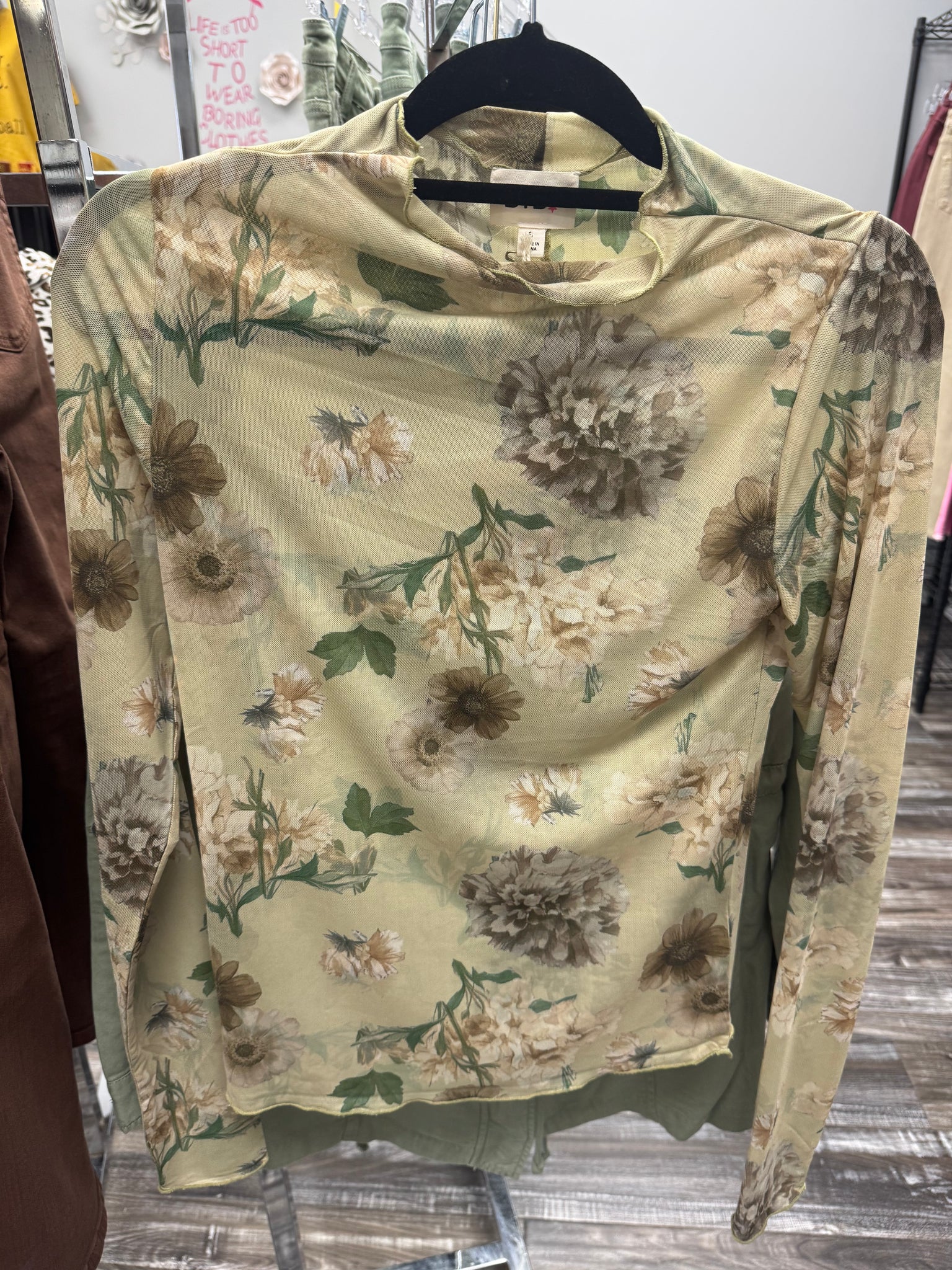 Olive Floral Mesh Lace Top