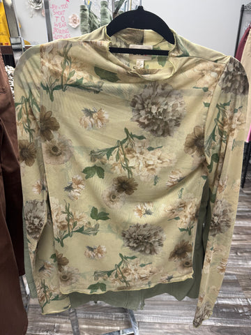 Olive Floral Mesh Lace Top