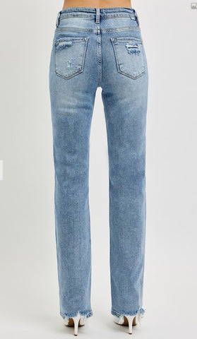 Risen Tummy Control Straight Distressed Jeans
